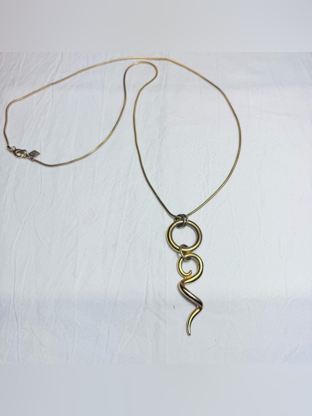 Anne Klein Necklace Abstract Swirl Pendant Matte Gold Tone Snake Chain Signed.